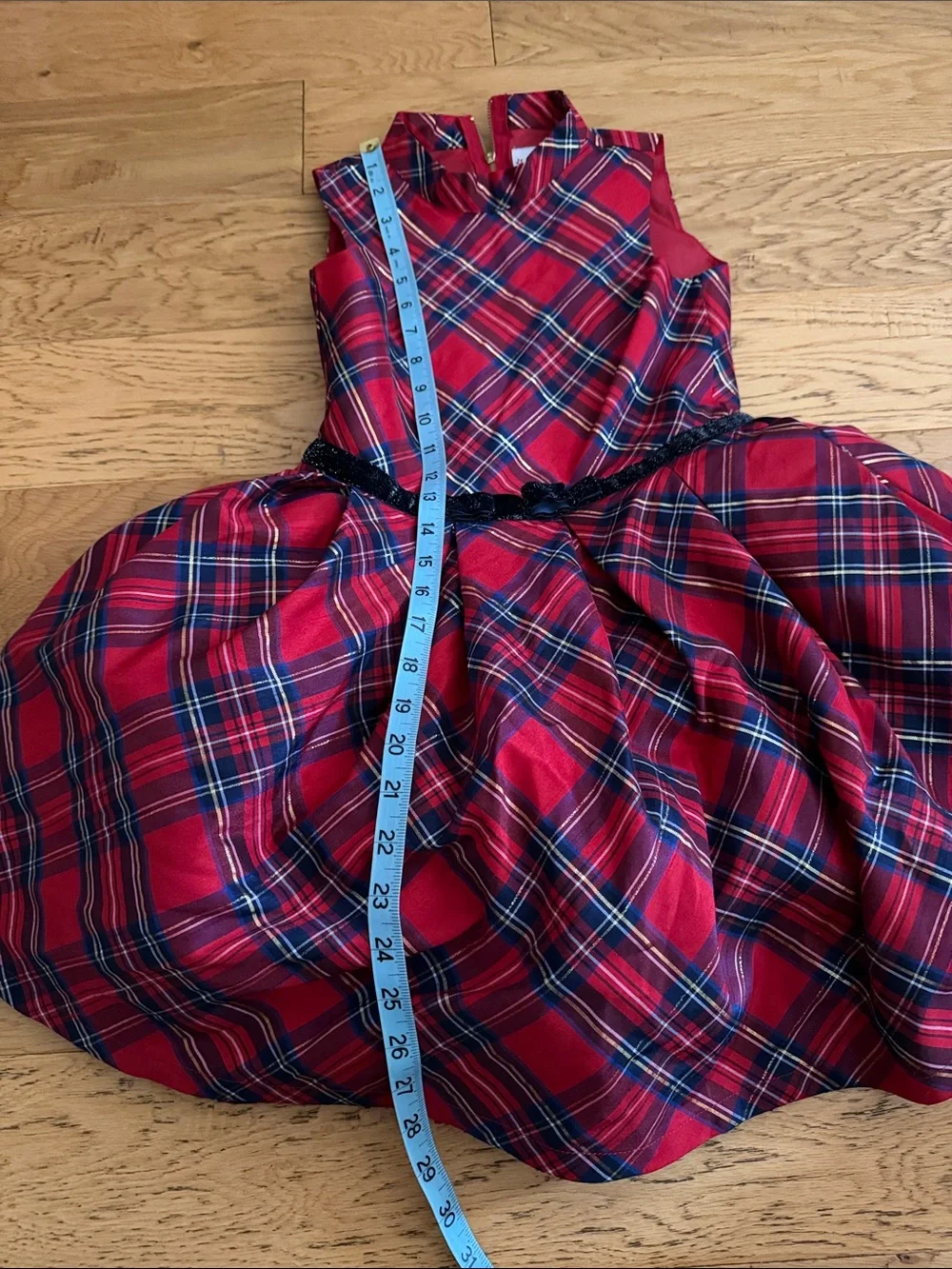 NWOT - 8T - American Girl - Red Plaid Party Dress with Black Waistband